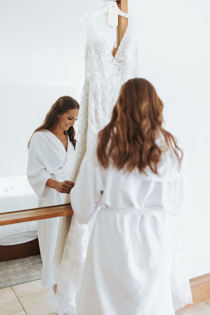 bride getting ready for maui elopement ceremony