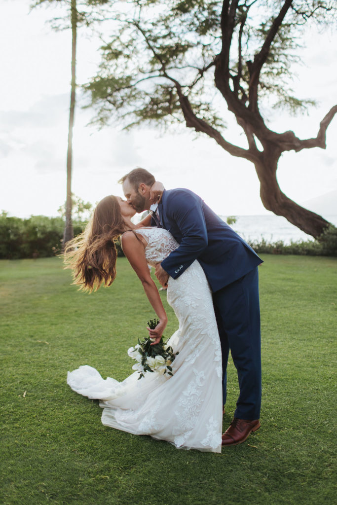 bride and groom in maui hawaii elopement