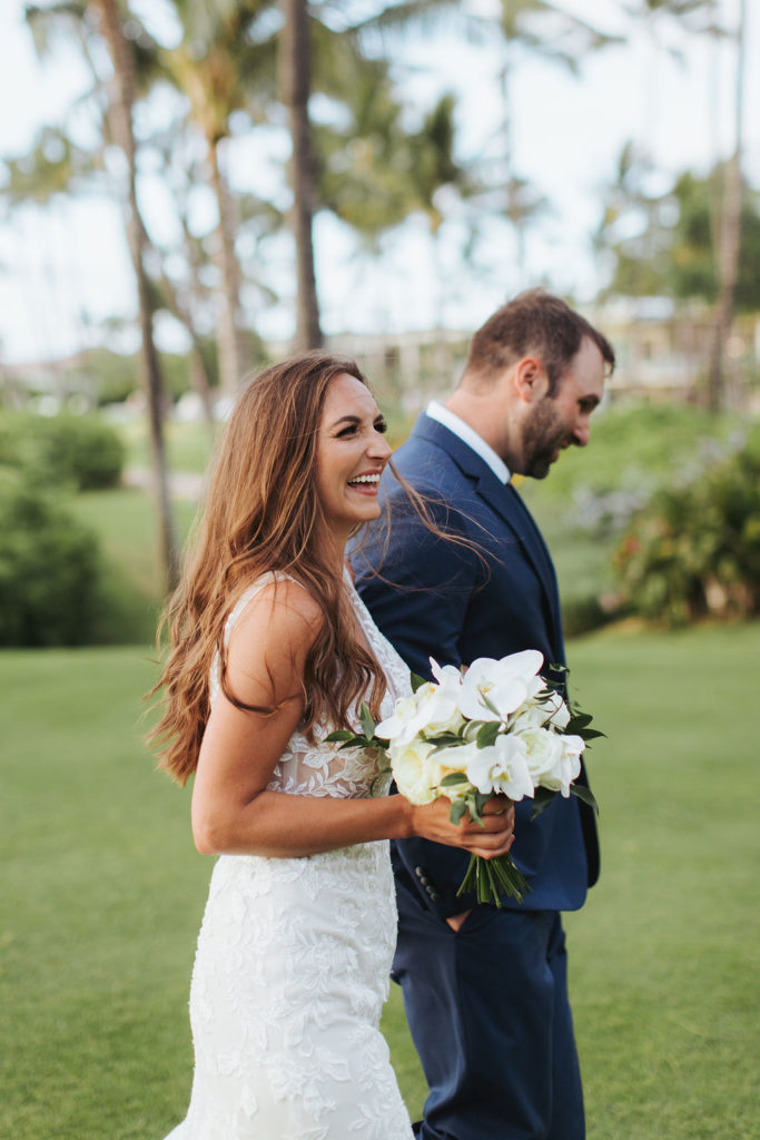 bride and groom during maui elopement ceremony