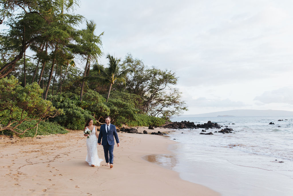 bride and groom portraits on a beach in maui