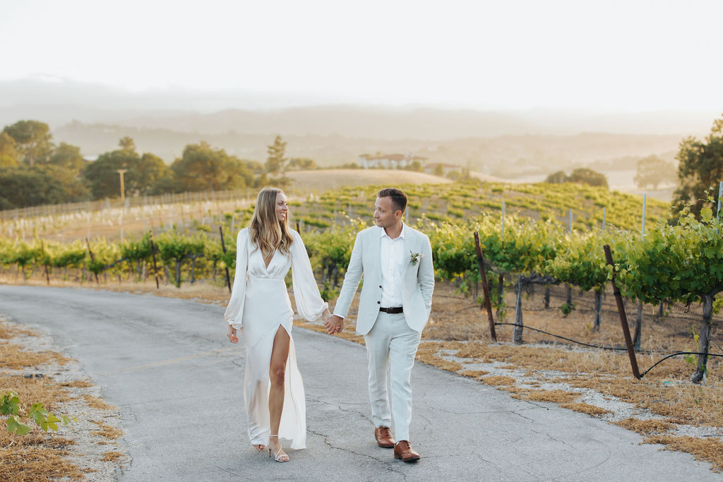 bride and groom portraits in california vineyard