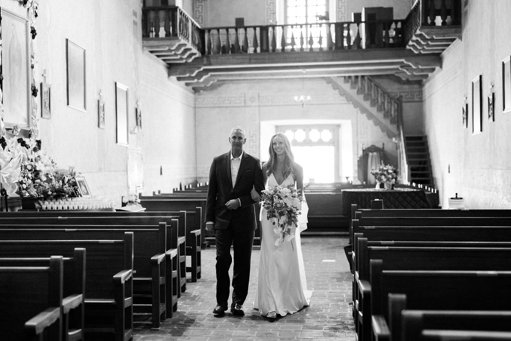 bride and father at mission san miguel ceremony