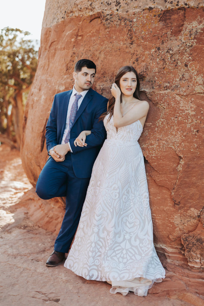 bride and groom portraits in cathedral rock arizona