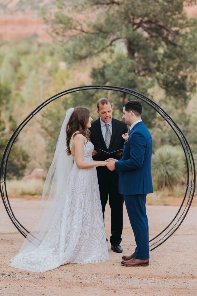 bride and groom during sedona elopement ceremony