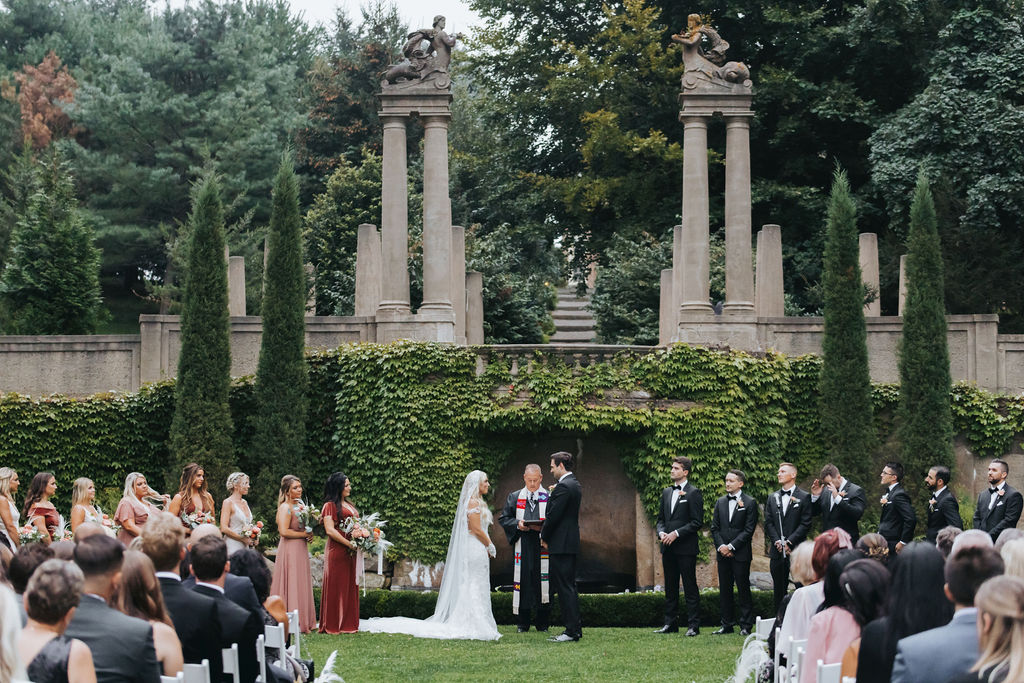 bride and groom during crane estate outdoor wedding ceremony