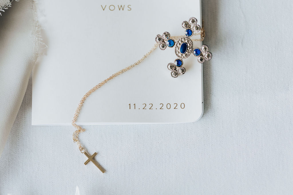 wedding vow book and jewelry