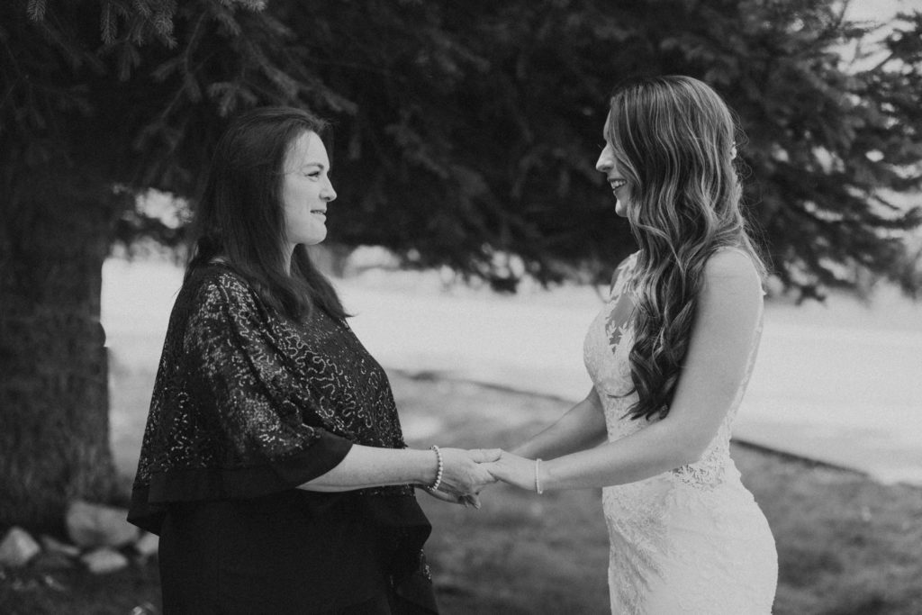 bride and mother at maroon bells wedding