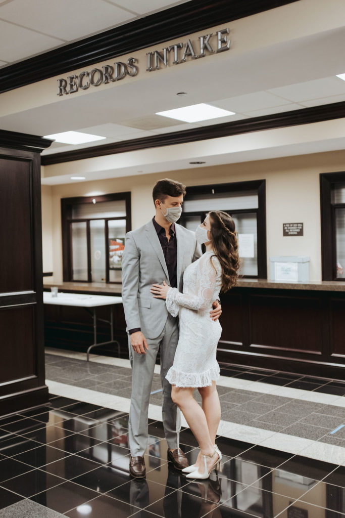 bride and groom in mobile courthouse elopement