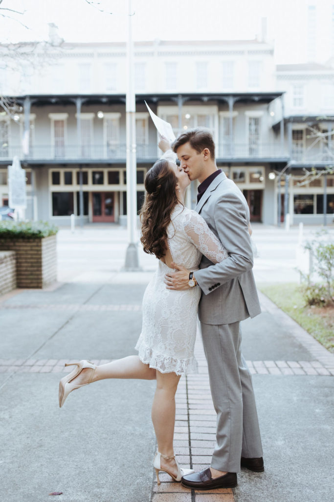 bride and groom in downtown courthouse elopement