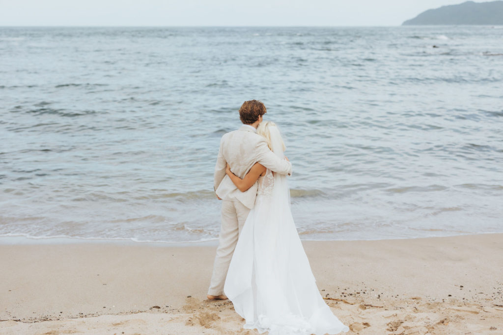 bride and groom beach portraits in costa rica