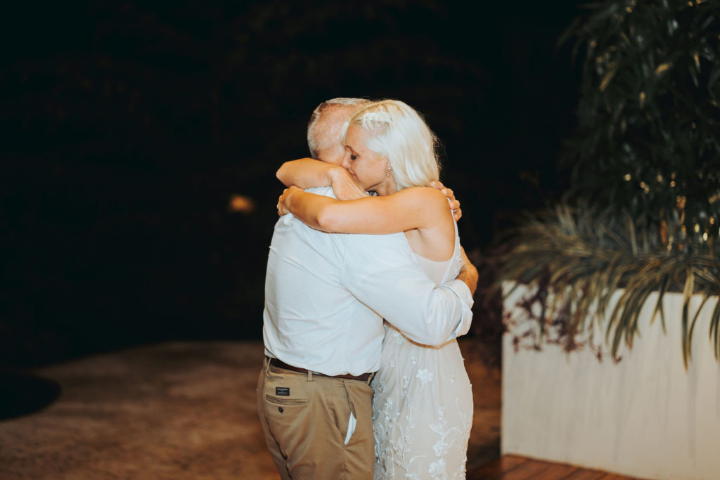 bride dancing with father at costa rica wedding reception