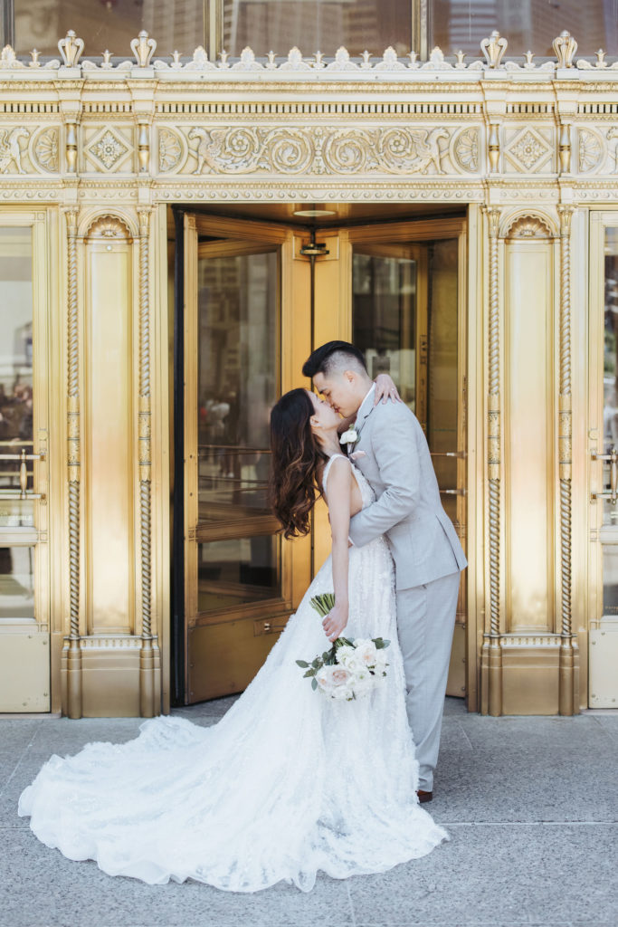 bride and groom portraits in downtown chicago