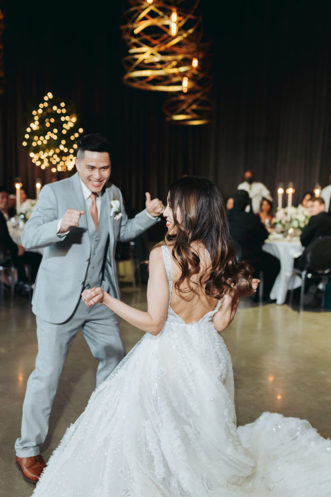 bride and groom dancing at geraghty wedding reception