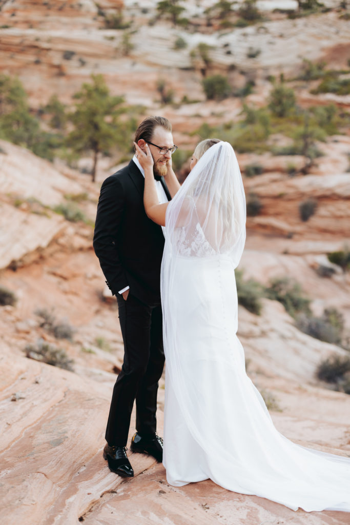 bride and groom portraits in zion national park