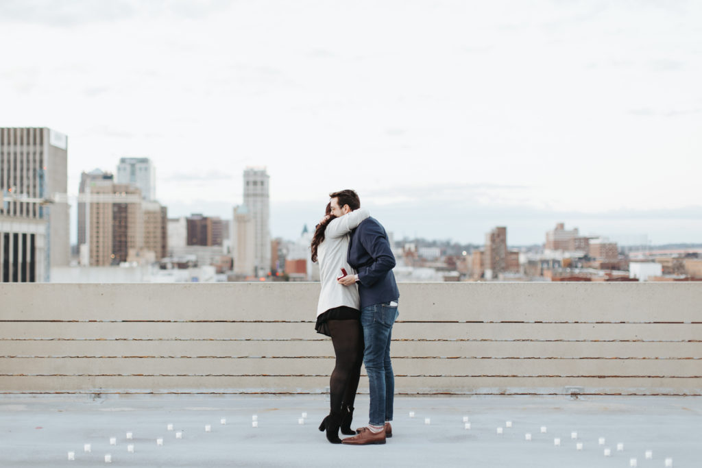 engaged couple on birmingham rooftop