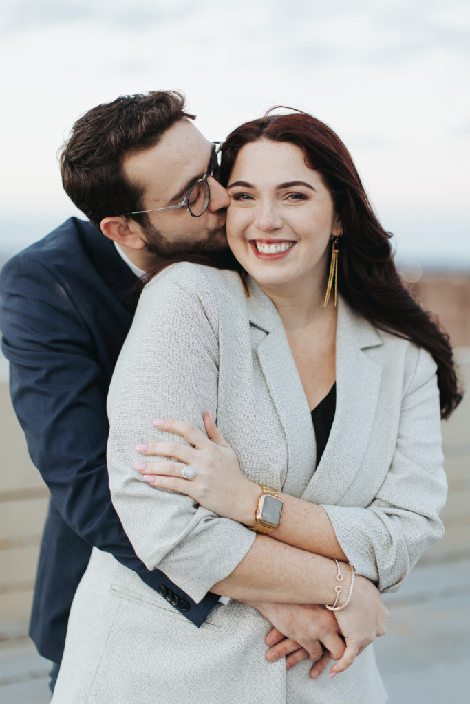 engaged couple on birmingham rooftop