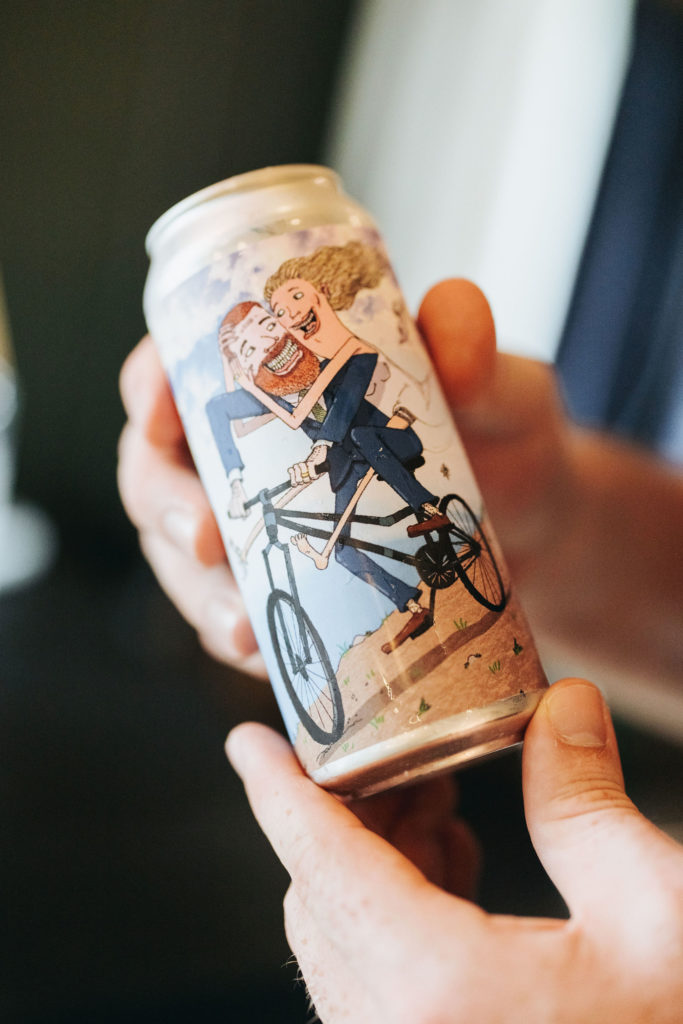custom beer can with illustration of bride and groom