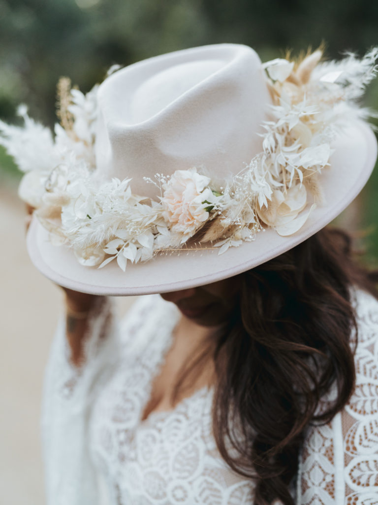 bridal hat with white flowers