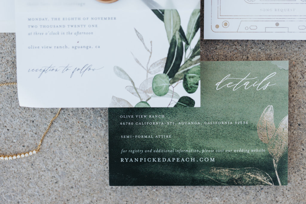 olive view ranch wedding invitation suite
