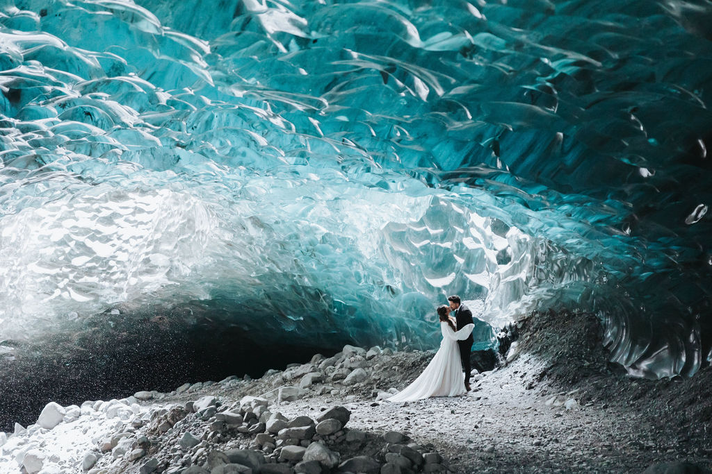 wedding portraits in ice cave