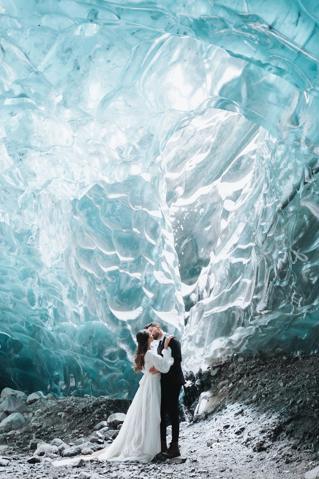 wedding portrait in ice cave