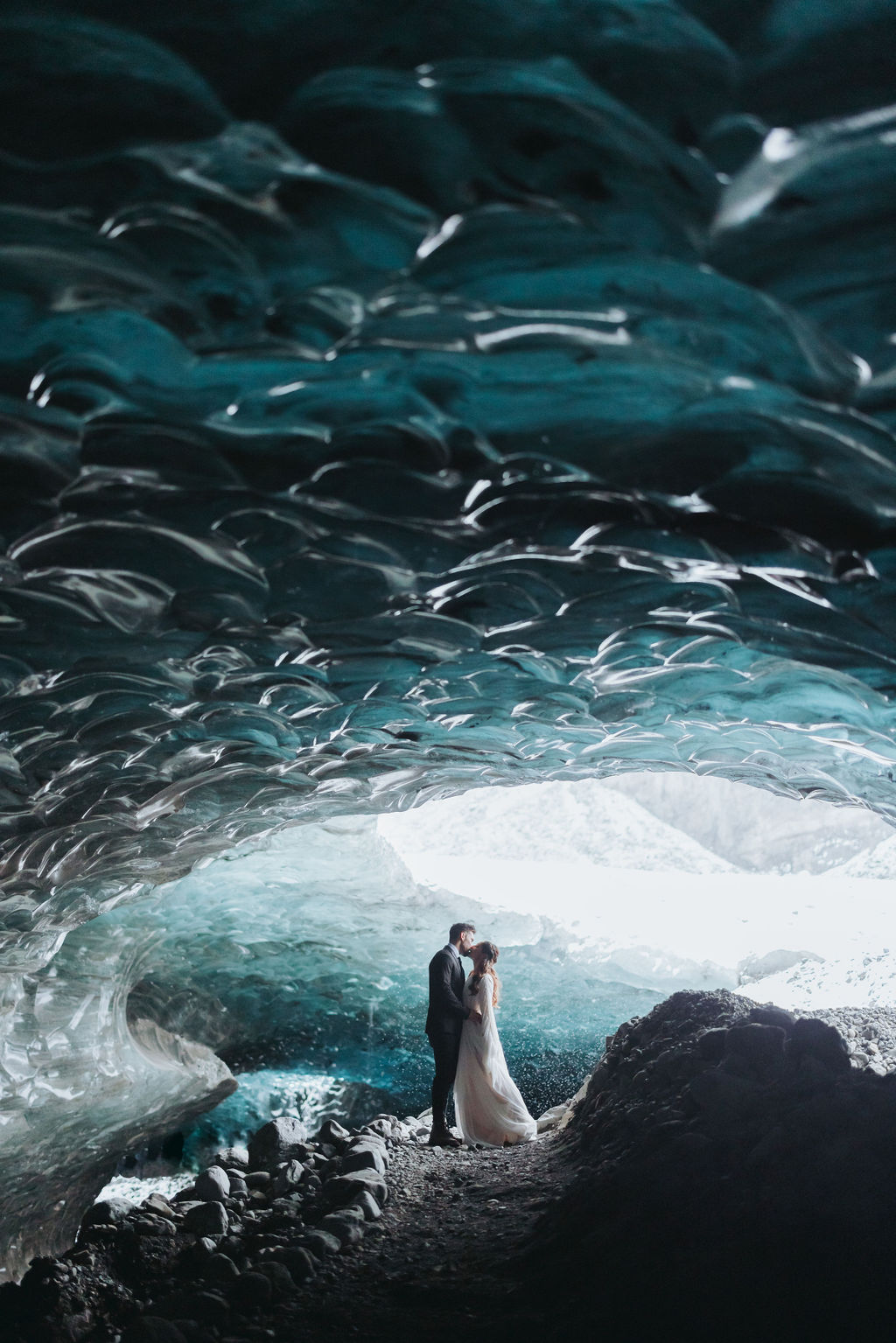 wedding portraits in ice cave