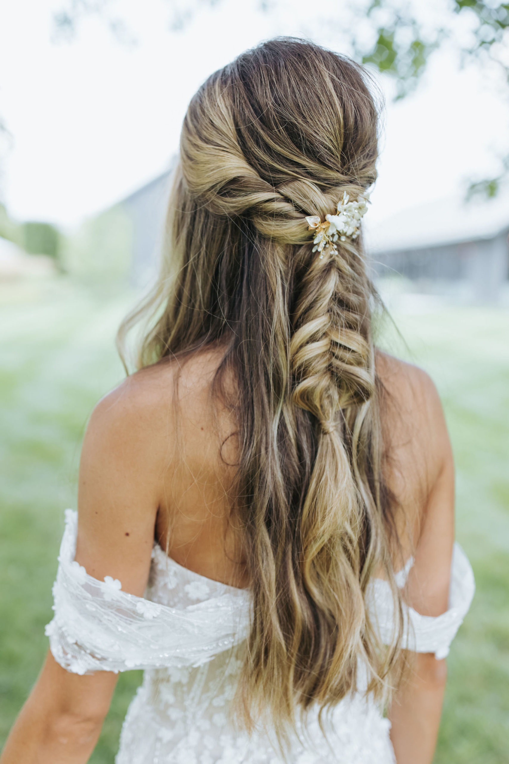 bridal hair half up half down with braid