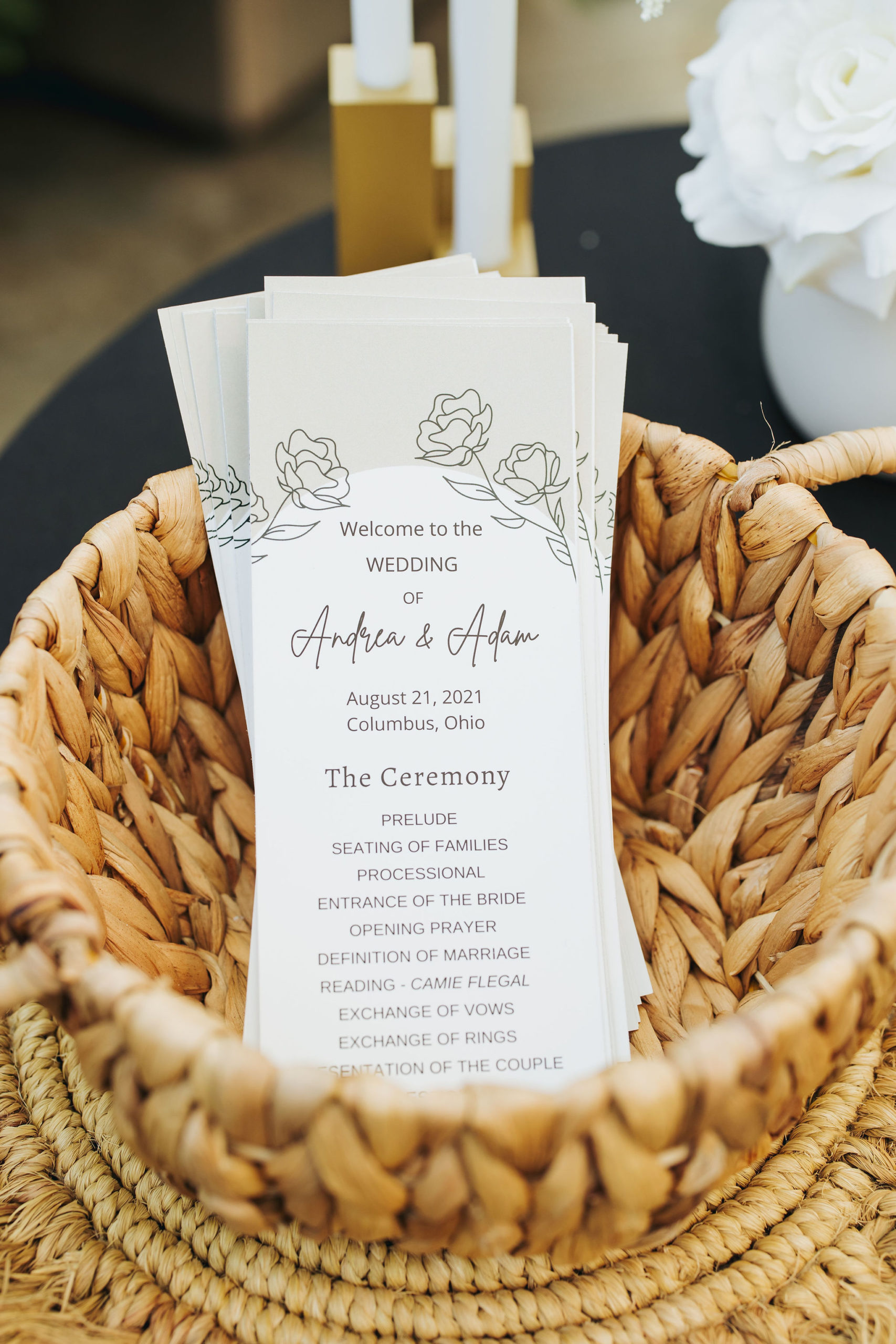 wedding invitation in basket