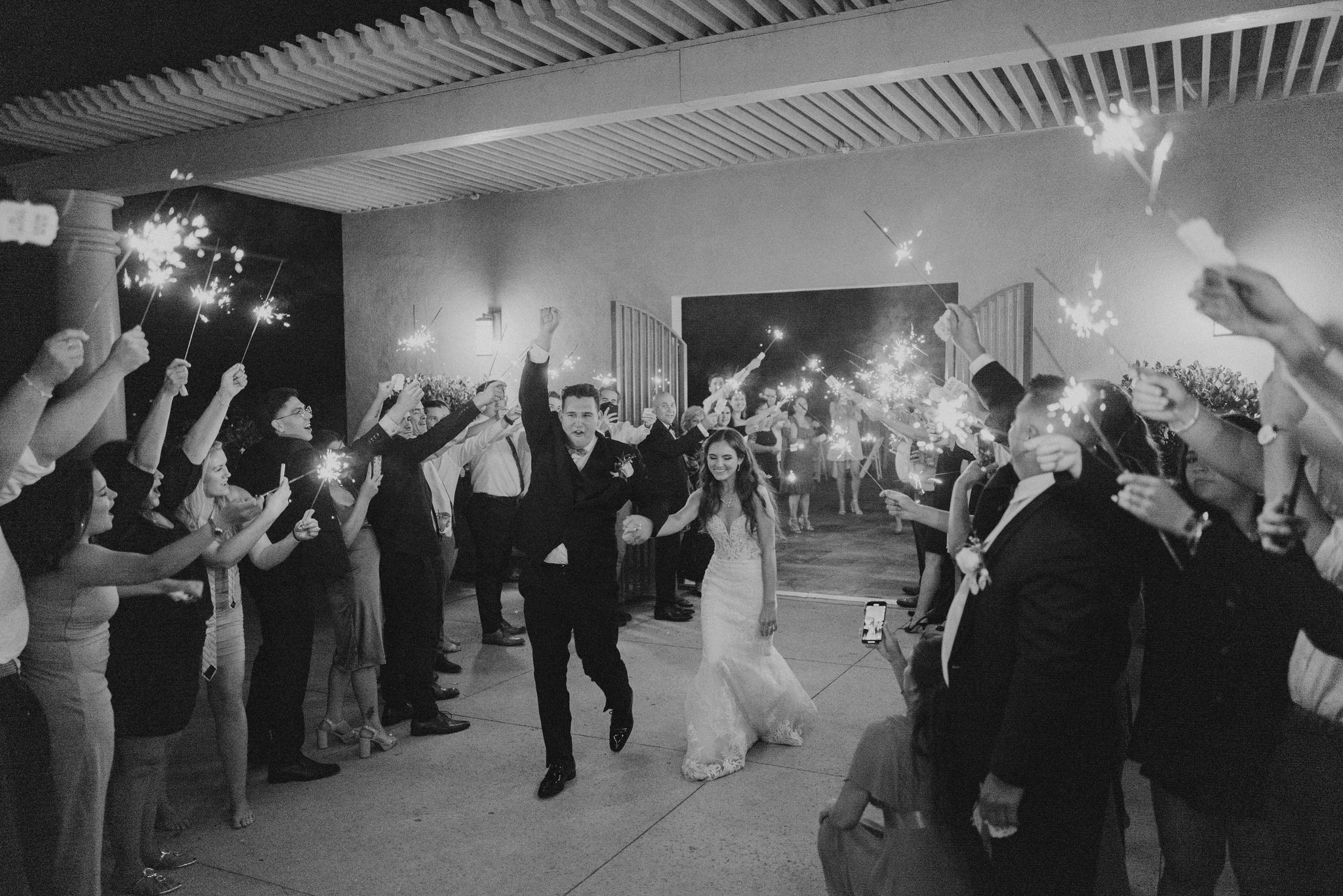 sparklers at wedding reception exit