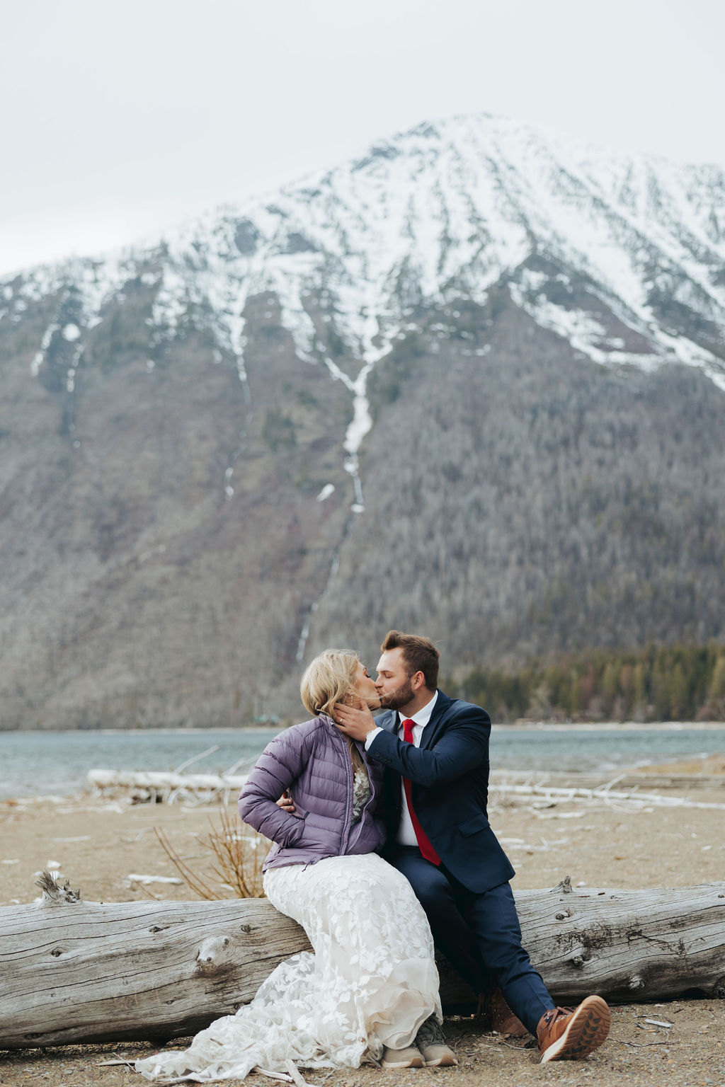 bride and groom portrait at glacier national park