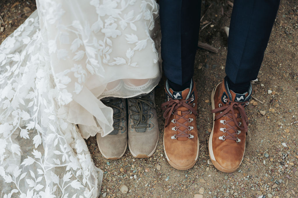 bride and groom hiking boots