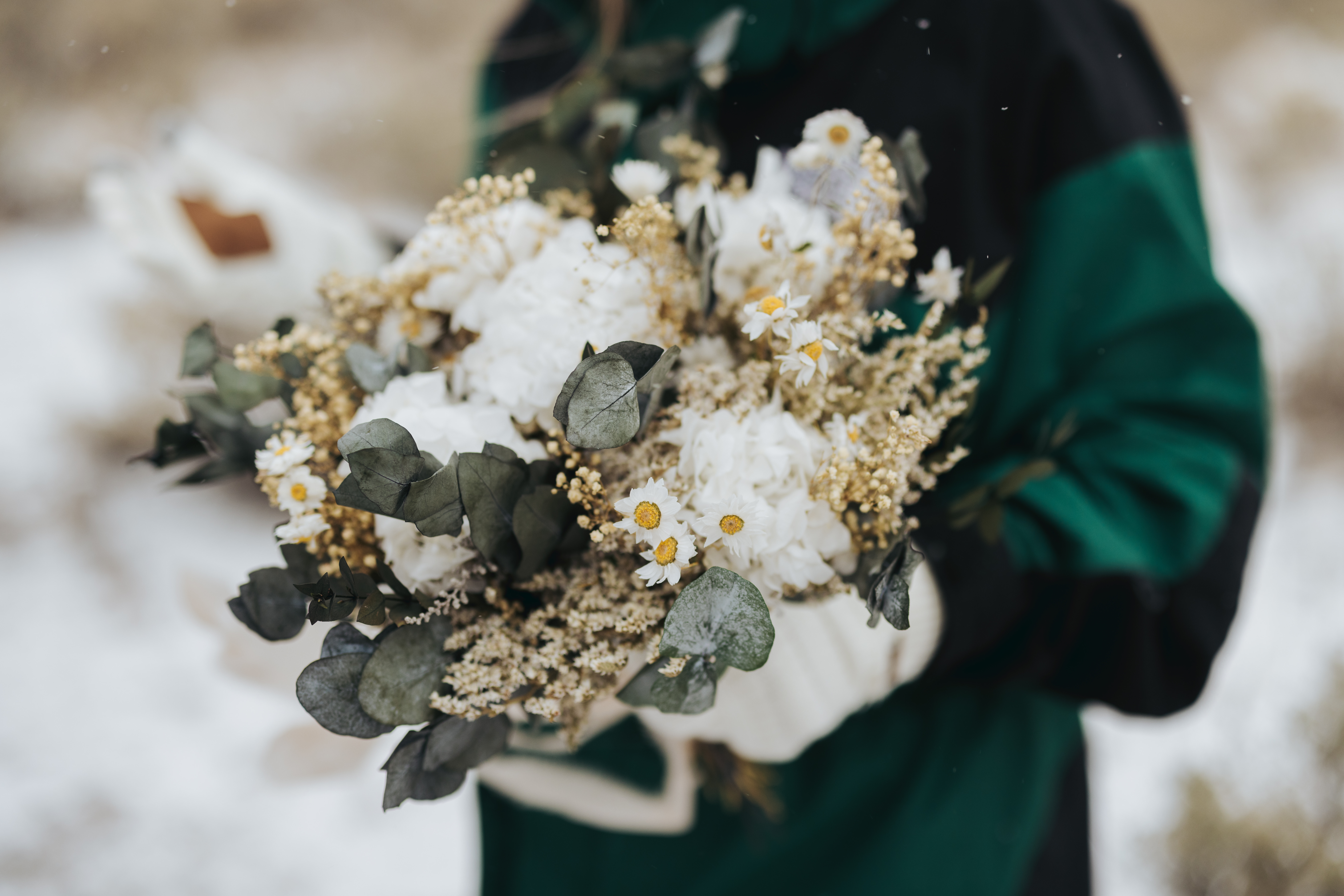 snowy wedding bouquet