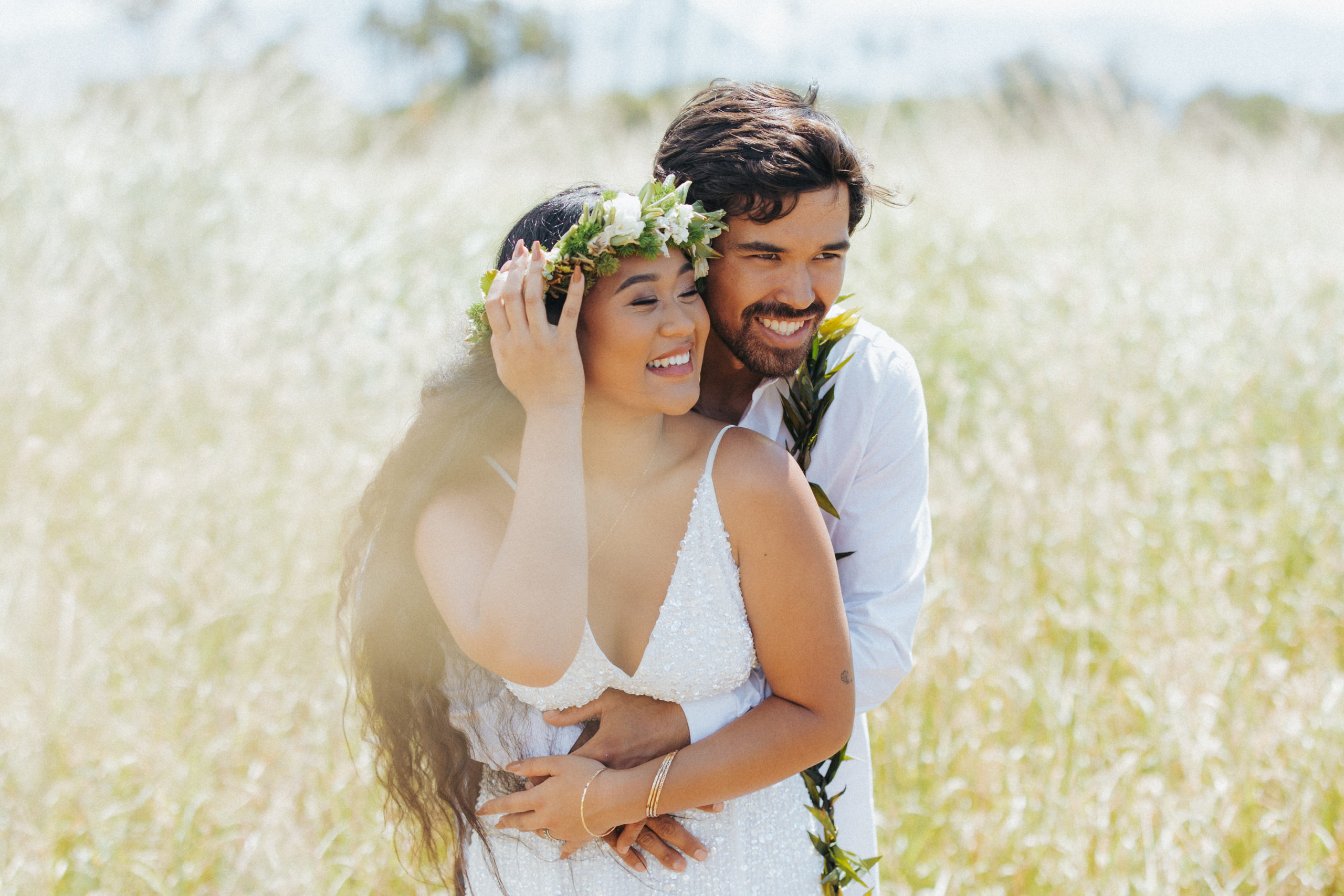 bride and groom elopement portrait in maui hawaii
