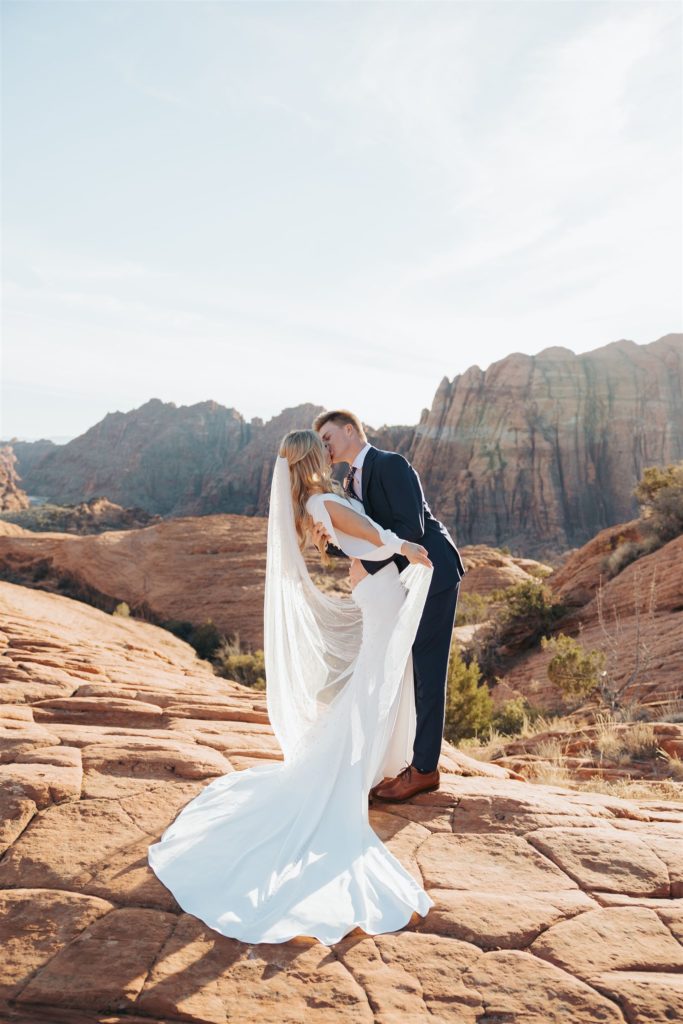 bride and groom canyon elopement portraits