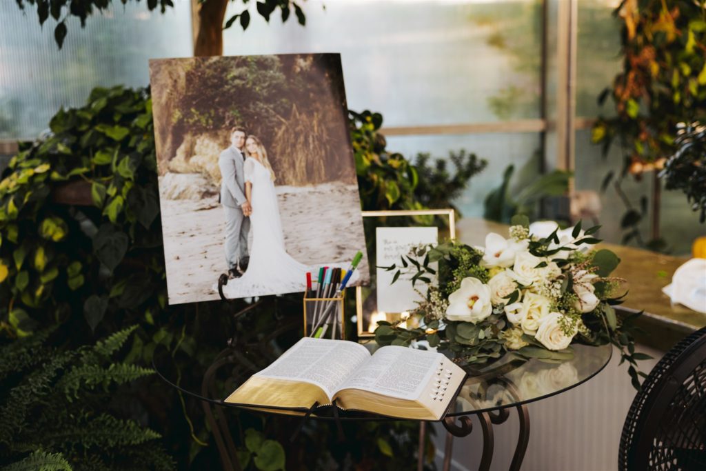 wedding details for signing bible at Le Jardin wedding venue in Draper Utah
