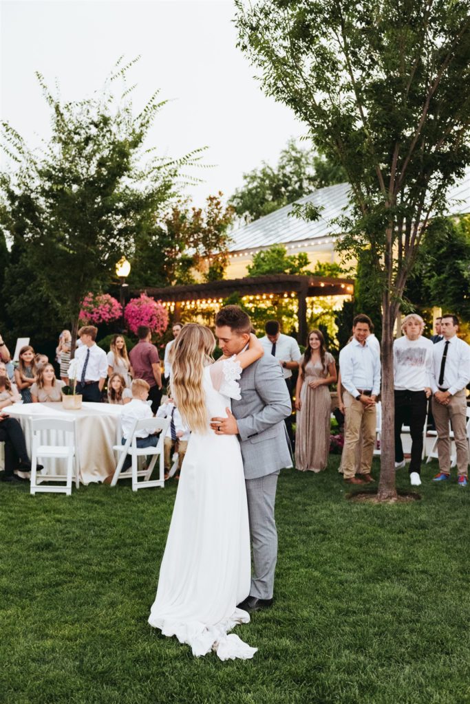 bride and groom first dance at Le Jardin wedding venue in Draper Utah