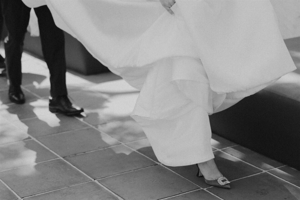 Bride dress walking with point toe heels