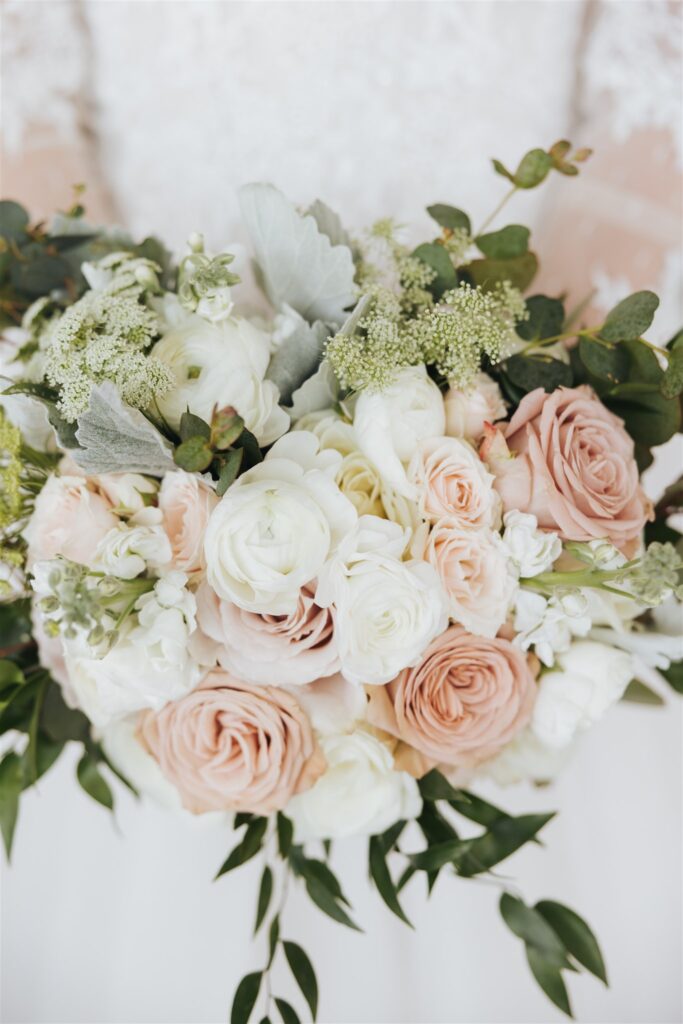floral bouquet with white and pink roses