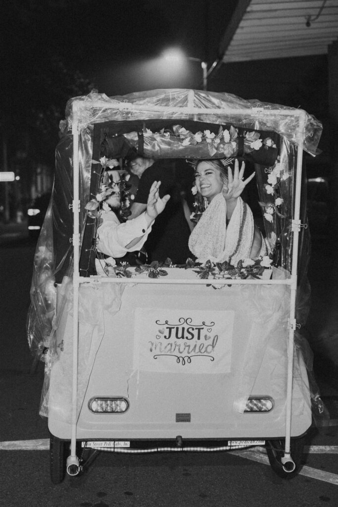Just married golf cart at the Ezell House in Downtown Mobile Alabama