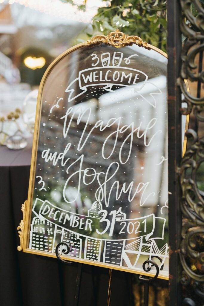 mirror wedding sign decor at the Ezell House in Downtown Mobile Alabama