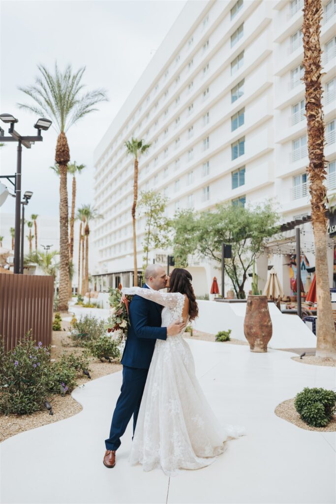 bride and groom portraits at hotel