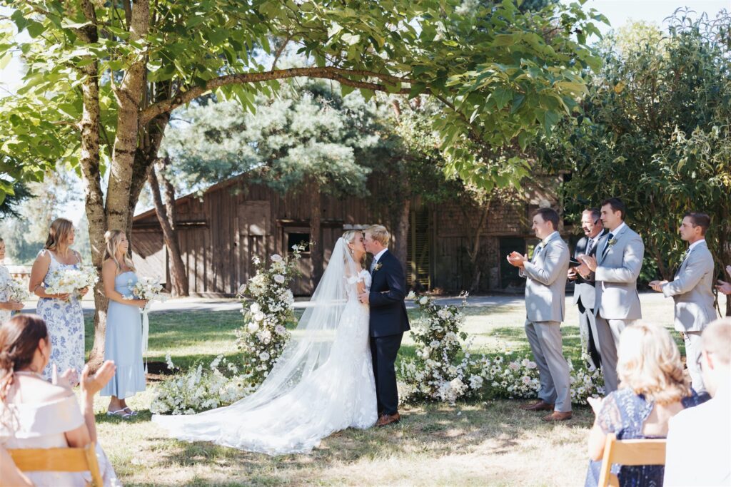bride and groom garden wedding ceremony