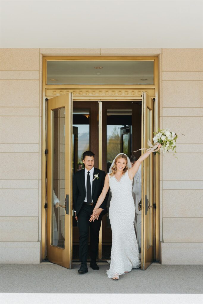 bride and groom Oquirrh Mountain Temple wedding sealing